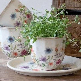 Ghiveci din ceramică cu flori de câmp, crem, H10,5/D12 cm, „Fleurville”