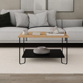 Măsuță de cafea neagră/în culoare naturală cu blat cu aspect de lemn de stejar 80x80 cm Tonka – Marckeric