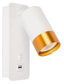 Aplica LED perete 1xGU10/35W/230V alb/auriu cu încărcător USB
