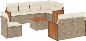 vidaXL Set canapele de grădină, 9 piese, cu perne, bej, poliratan