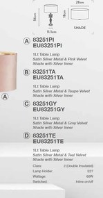 Veioza/Lampa de masa design lux elegant Belle argintiu/teal