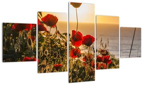 Tablou cu apus de soare cu flori de maci (125x70 cm), în 40 de alte dimensiuni noi