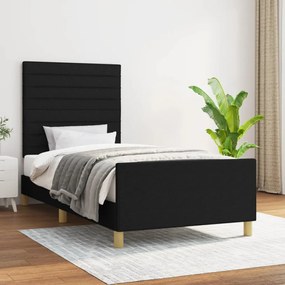 Cadru de pat cu tablie, negru, 90x200 cm, textil Negru, 90 x 200 cm, Benzi orizontale
