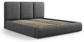 Pat matrimonial gri tapițat cu spațiu de depozitare și somieră 160x200 cm Brody – Mazzini Beds