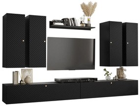 Mobilă pentru sufragerie Hartford H117 Negru, Cu comodă tv, Cu componente suplimentare, Piese individuale, MDF, PAL laminat, 300x40cm, 45 kg