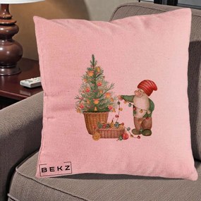 Perna Decorativa Pitic de Craciun cu Brad, 40x40 cm, Roz, Husa Detasabila, Perna Inclusa, BEKZ®