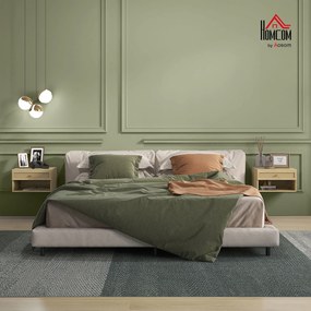HOMCOM Set de 2 Noptiere Plutitoare, Noptiere cu Sertar din Ratan și Raft Deschis pentru Dormitor, 40x34x23 cm, Lemn Natural | Aosom Romania