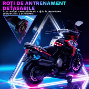 AIYAPLAY Motocicletă Electrică pentru Copii 18-36 Luni, 6V Motocicletă Electrică pentru Copii cu Roți Detașabile, Faruri, Muzică, 2.4 km/h Mini Motocicletă cu Far, Max 30kg, Roșu | Aosom Romania