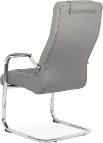 Scaun vizitator gri OFF 8115 din piele ecologică și cadru cromat tip sanie
