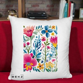 Perna Decorativa Gradina Florala Acuarela Colorata, 40x40 cm, Alb Pufos, Husa Detasabila, Perna Inclusa, BEKZ®