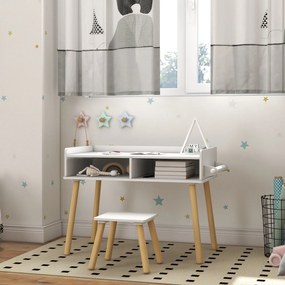 HOMCOM Set de Masă și Scaun pentru Copii, Masă de Activități pentru Copii Mici 3 în 1 cu Tablă de Construcție, 87x45x59.5 cm, Alb | Aosom Romania