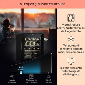 Klarstein Shiraz, răcitor de vinuri, 42 l, panou de control tactil, 131 W, 5 - 18 °C, negru