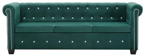247150 vidaXL Canapea Chesterfield cu 3 locuri, catifea, 199x75x72 cm, verde