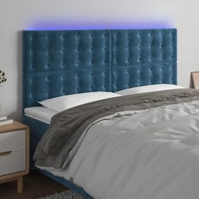 3122922 vidaXL Tăblie de pat cu LED, albastru închis, 180x5x118/128cm, catifea
