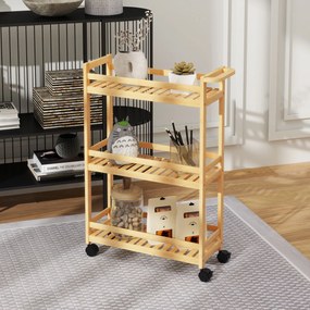 HOMCOM Cos de servit, 3 etaje, grinzi lamelare, protectie anti-cadere, bambus, 55 x 20 x 75 cm | Aosom Romania