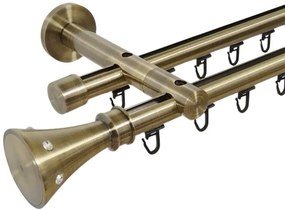 Galerie dubla teava profil carter ,prindere perete 19/19 aur antic (Alege marime: 300 cm)