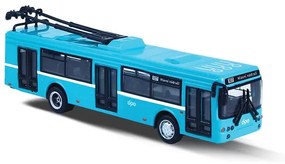 Troleibus metalic, 16 cm, albastru - cu tragere