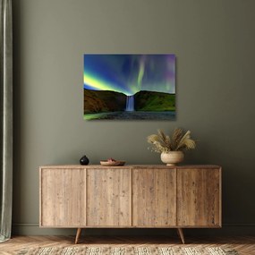 Tablou pe sticlă - Aurora Boreală în Islanda (70x50 cm)