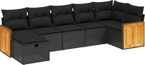 vidaXL Set canapele de grădină cu perne, 7 piese, negru, poliratan