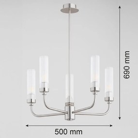 Candelabru 5 brate, otel nickel, sticla canelata PRESTON 2198