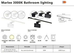 Aplica de perete LED pentru baie IP44 Marlee alb 3000K