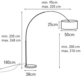 Lampă cu arc cu abajur din catifea neagră roz cu auriu 50 cm - XXL