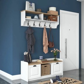 Cuier de perete cu dulap de pantofi Polo White and Walnut