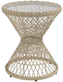 Outsunny Masă de cafea Boho design, placă de sticlă, PE-Rattan, 45 cm x 45 cm x 52 cm, Natural | Aosom Romania