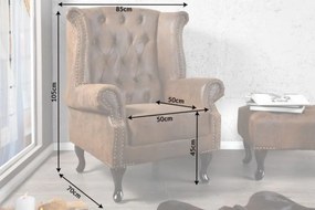 Fotoliu clasic stil englezesc Chesterfield maro antic