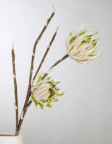Crenguta cu 2 flori Arica, spuma, verde alb, 95x12 cm
