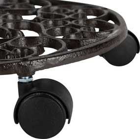 Suport vintage din fontă pentru ghivece, cu roți pivotante, Rhodonea, D31,5 cm