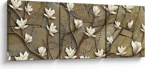 Tablou - Magnolii albe pe zidărie de piatră (cu ceas) (90x30 cm)