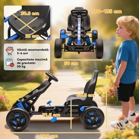 AIYAPLAY Kart cu pedale pentru copii 3-6 ani, max. 50 kg, cu suport pentru pahar și roți EVA antiderapante, albastru | Aosom Romania