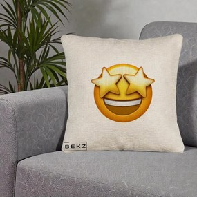 Perna Decorativa Emoji Ochi Stele, 40x40 cm, Bej Canapea, Husa Detasabila, Perna Inclusa, BEKZ®