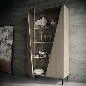 Vitrină lemn masiv Fidia 2 uși sticlă, 110 × 48 × 195,3 cm
