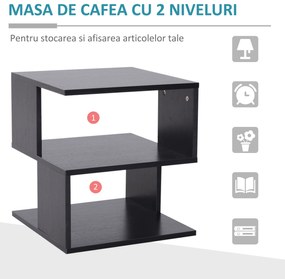 HOMCOM Măsuță de Cafea cu 3 Etajere, Mobilier Modern pentru Living, Negru, 40x40x43cm | Aosom Romania