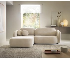 Canapea colțar extensibilă OLBIA, în formă de L, stânga, bej, cu spațiu de depozitare