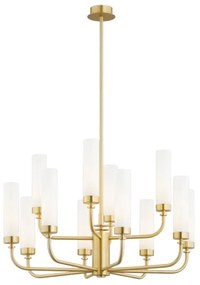 Candelabru 12 brate, alama periata, sticla alb mat PRESTON 5085