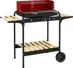 Outsunny Grătar cu Cărbuni, Roți si Grilaj cu Înălțime Reglabilă, 3 Rafturi și Tavă pentru Cenușă, 103x47x95 cm, Roșu | Aosom Romania