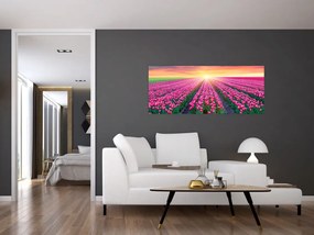 Tablou cu câmp de lalele cu soare (120x50 cm)