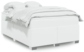 vidaXL Pat box spring cu saltea, alb, 140x190 cm, piele ecologică