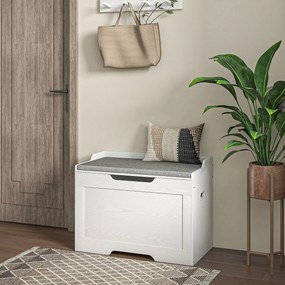 HOMCOM Cufăr de depozitare de 103 litri, bancă cu spațiu de depozitare cu balama de siguranță, pernă de șezut, pentru diferite camere, Alb | Aosom Romania