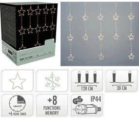 Perdea luminoasă pentru exterior Stars, 120x120cm,LED, alb cald, temporizator, 8 funcții, 120 cm
