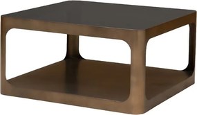 Măsuță de cafea metalică cu blat din sticlă, formă rotunjită, finisaj auriu antichizat, 90x90x45 cm, „Lexton"
