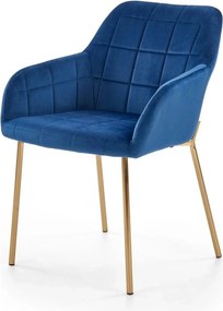 Scaun living K306, albastru marin/auriu, stofa catifelata/metal, 58x57