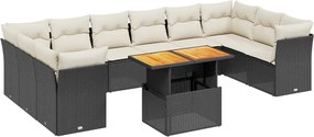 vidaXL Set canapele de grădină cu perne, 11 piese, negru, poliratan
