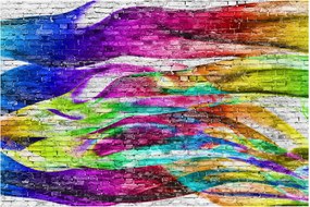 Tablou - Zid de cărămidă cu flăcări colorate (90x60 cm)