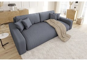 Canapea gri închis extensibilă, cu spațiu de depozitare, cu tapițerie din catifea reiată 234 cm Sara – Ropez