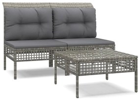 3187469 vidaXL Set mobilier de grădină cu perne, 3 piese, gri, poliratan