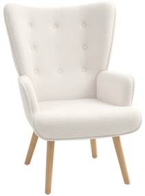 HOMCOM Scaun de living din material bouclé, scaun capitonat și umplut cu picioare din lemn, 71 x 74 x 96 cm, bej | Aosom Romania